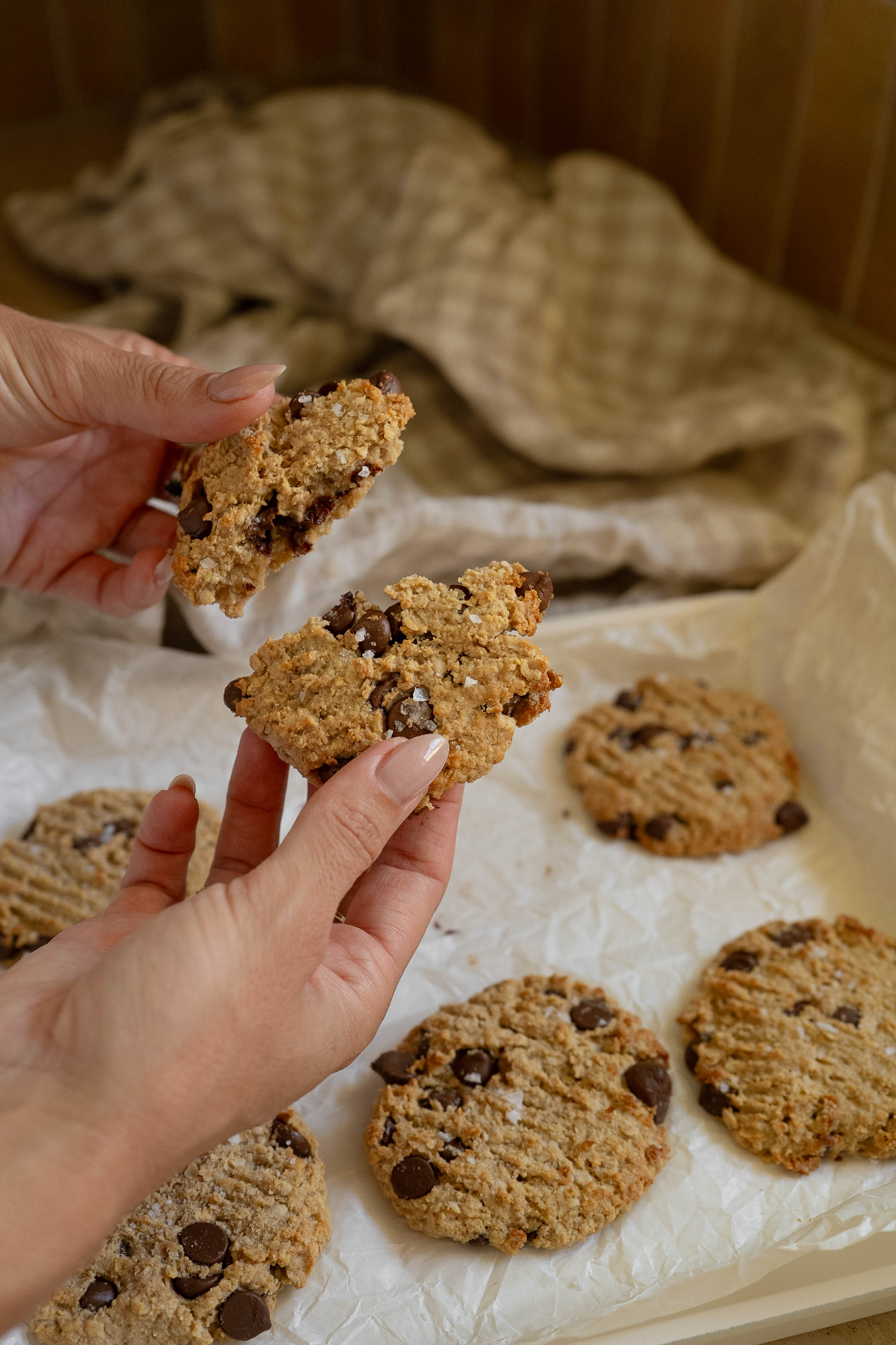 Dairy Free Tahini Oatmeal Chocolate Chunk Cookies